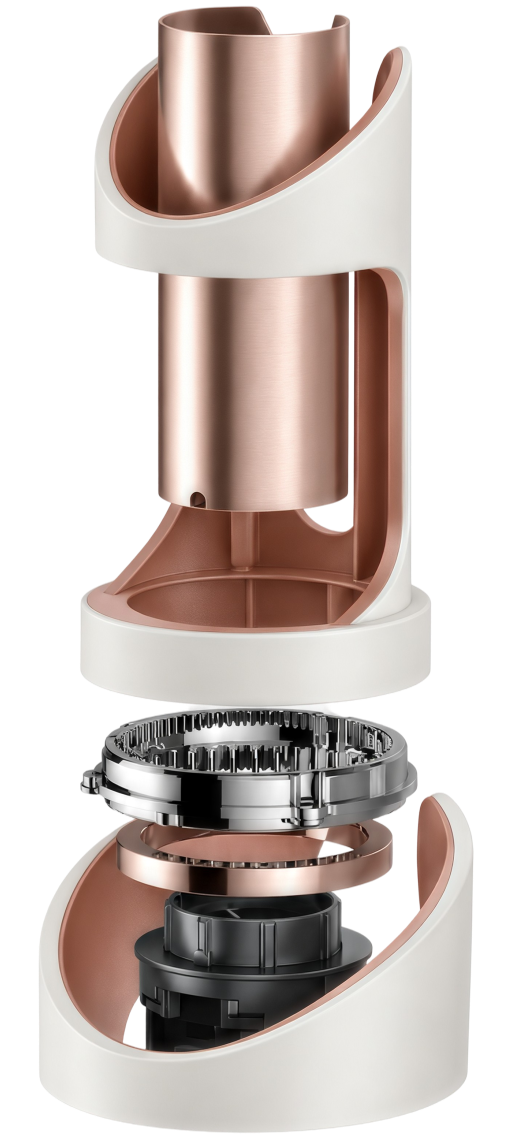 Exploded view of the curler